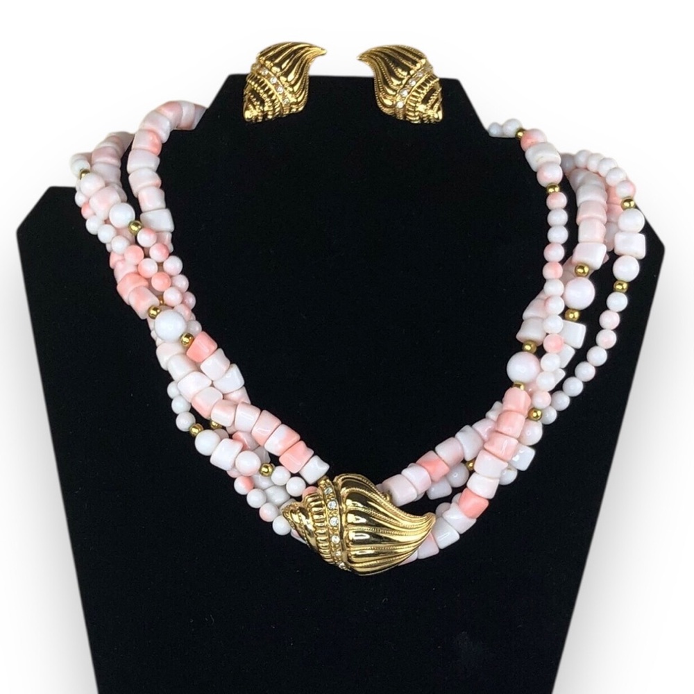 Vtg KJL Kenneth Kay Lane Avon Undersea Necklace Clip Earrings Set Lucite Beads